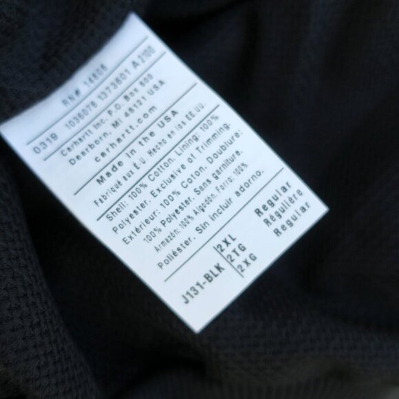 Carhartt Black Zip Work Wear Canvas Duck Jacket Hood J131 Thermal 2XL *Farm Logo - Picture 6 of 7